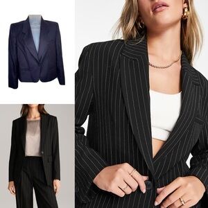 VINTAGE Sir For Her Womens Wool Pinstripe Crop Suit Jacket Blazer